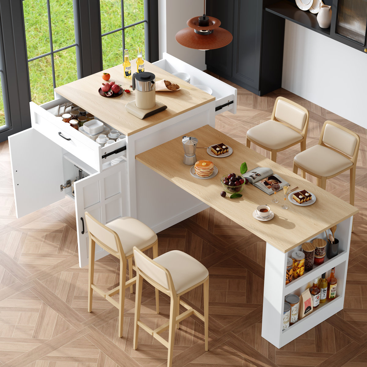 Ebern Designs Extendable Kitchen Bar Table With Storage - Marble Top ...